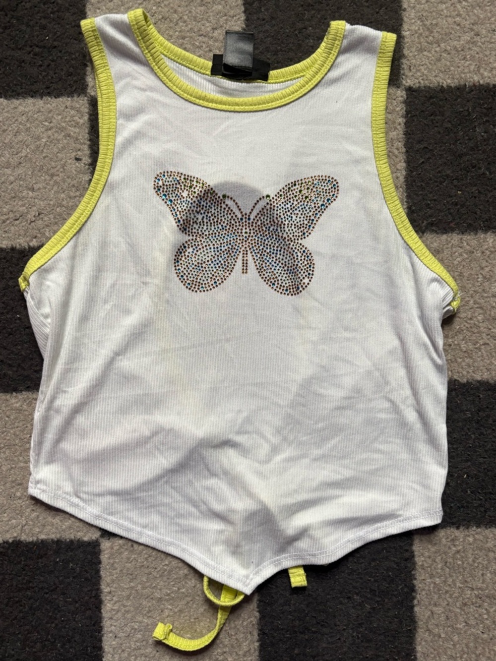 White Tank Top with Rhinestone Butterfly